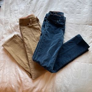 J Crew Kids Crewcuts Stretch Corduroy set of slacks Kahaki Tan & Navy Blue SZ 14
